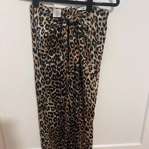 GANNI Satin Silk-Blend Midi Skirt Leopard
